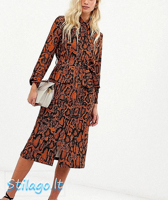 Zibi London leopardtrykt skjorte kjole med beltedetaljer-Brun