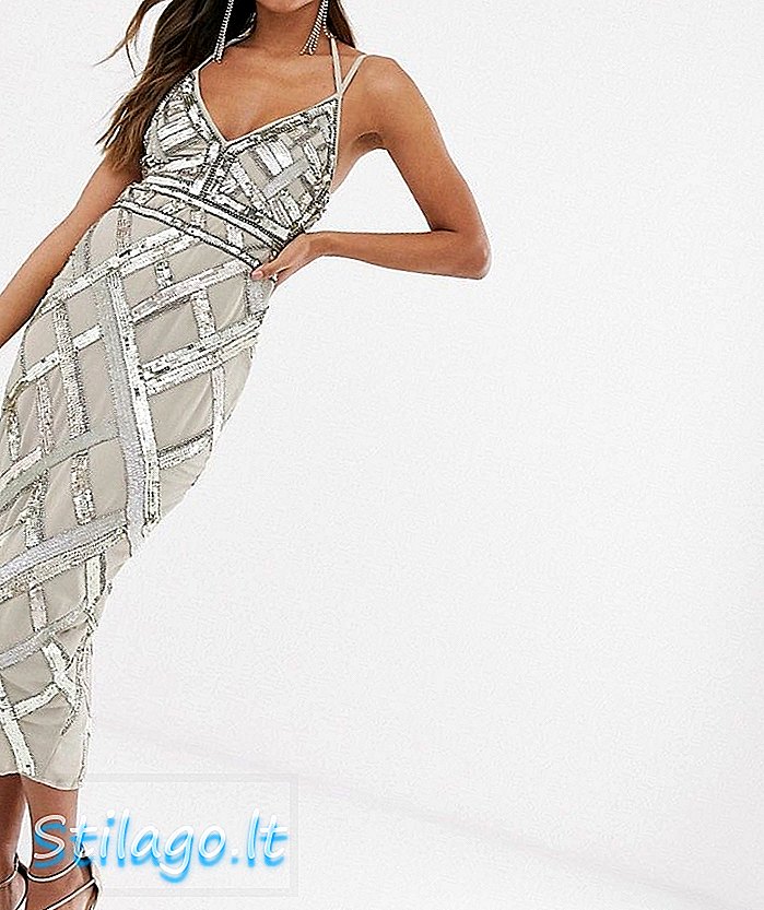 ASOS DESIGN kesik ve kafes süslemeli midi kalem elbise-Multi