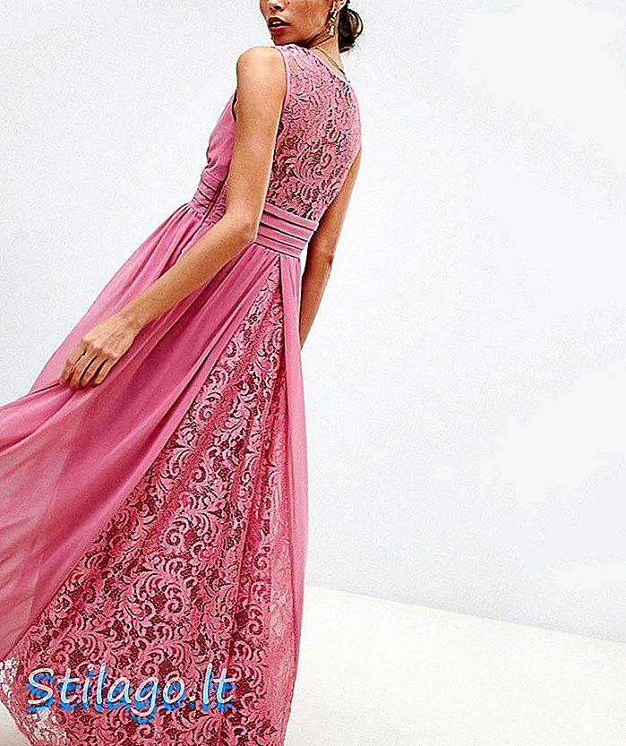 Koronkowa sukienka maxi z odkrytymi plecami Little Mistress w kolorze różowym