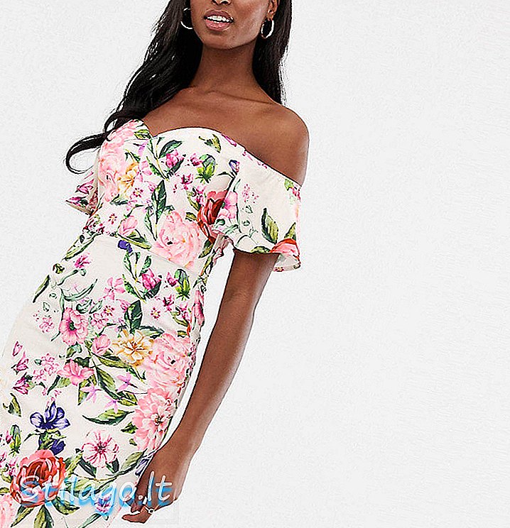 Paper Dolls - فستان طويل متوسط ​​الطول بنقشة زهور متعدد الألوان
