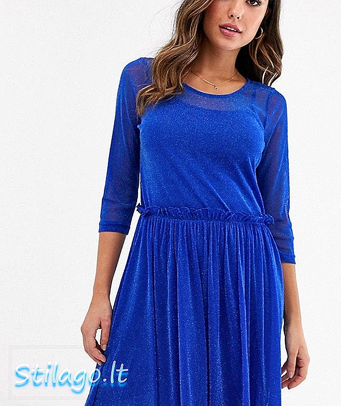 इची जाळी मिडी स्केटर ड्रेस-ब्लू