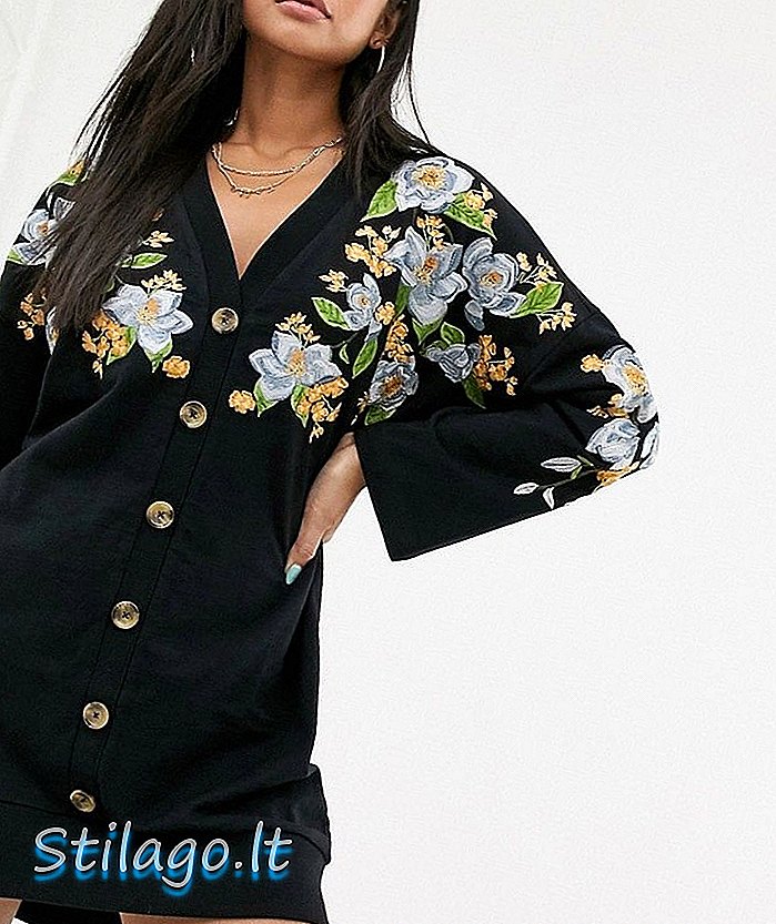 മിനി ഡ്രസ്-ബ്ലാക്ക് വഴി ASOS DESIGN എംബ്രോയിഡറി വിയർപ്പ് ബട്ടൺ