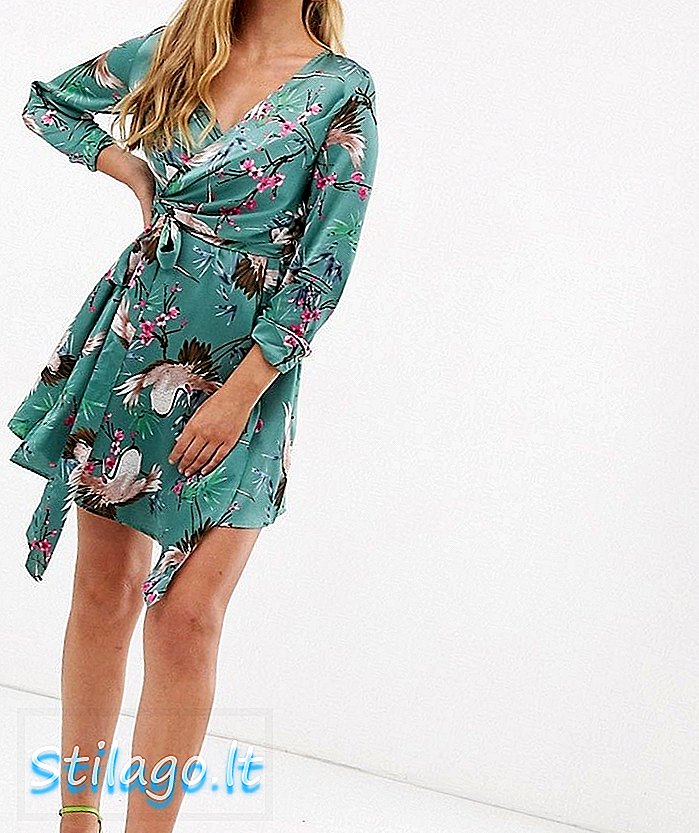 Liquorish wrap kjole i heron print-Green