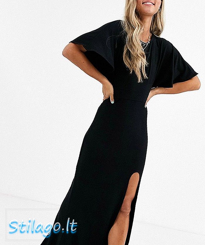 उच्च विभाजन-काले रंग के साथ ASOS डिजाइन स्पंदन आस्तीन बैकलेस मैक्सी ड्रेस