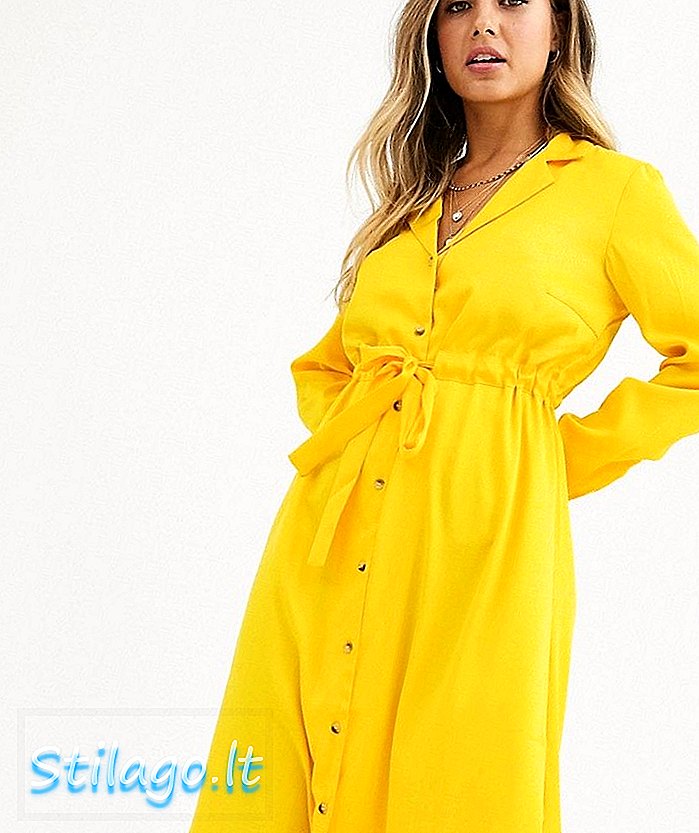 मिडी पोशाक-पीला के माध्यम से टुकड़े लंबे आस्तीन बटन
