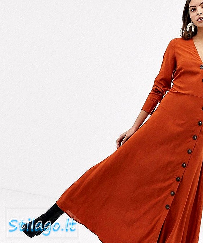 Y.A.S μεγάλο κουμπί μπροστινό maxi φόρεμα σε σκουριά-Κόκκινο