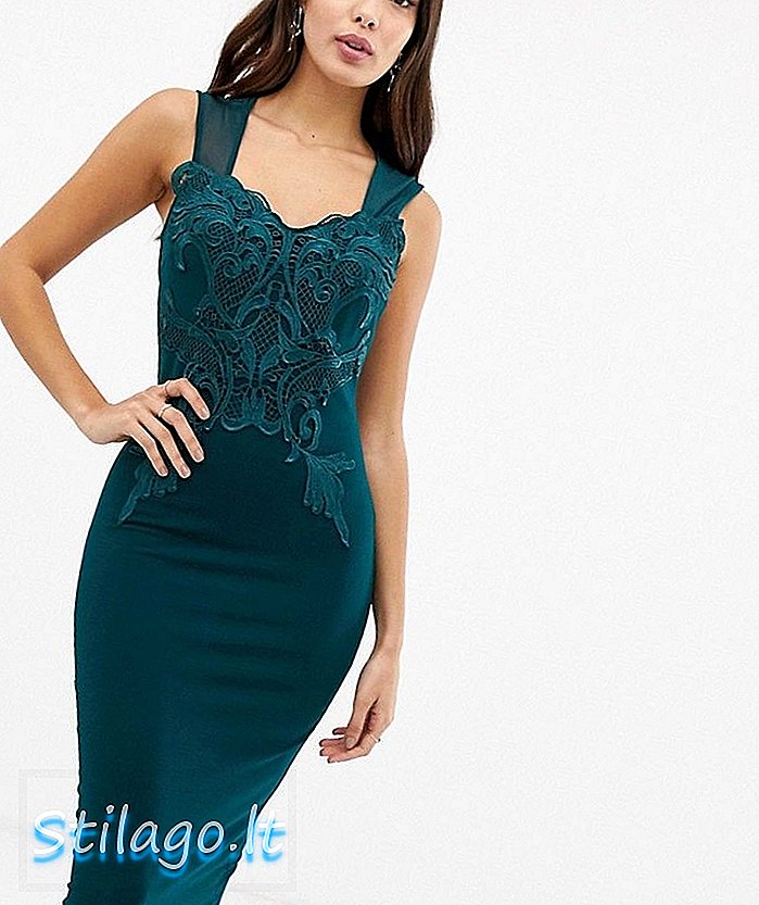 Girl In Mind lace applique midi dress-Green