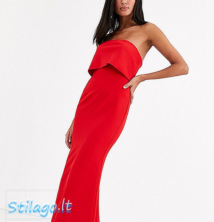 लाल रंग में ओवरले के साथ जर्लो टॉल फिशटेल मैक्सी ड्रेस