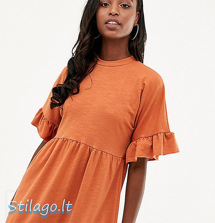 ASOS DESIGN - Vestito esclusivo a maniche lunghe con mini volant in arancione-sudore