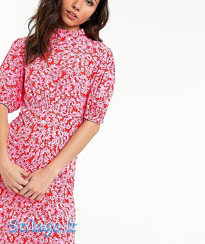 Ghost luella midi-jurk met korte mouwen en bloemenprint - Roze