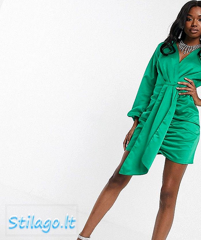 Платье с драпировкой и атласной застежкой спереди зеленого цвета