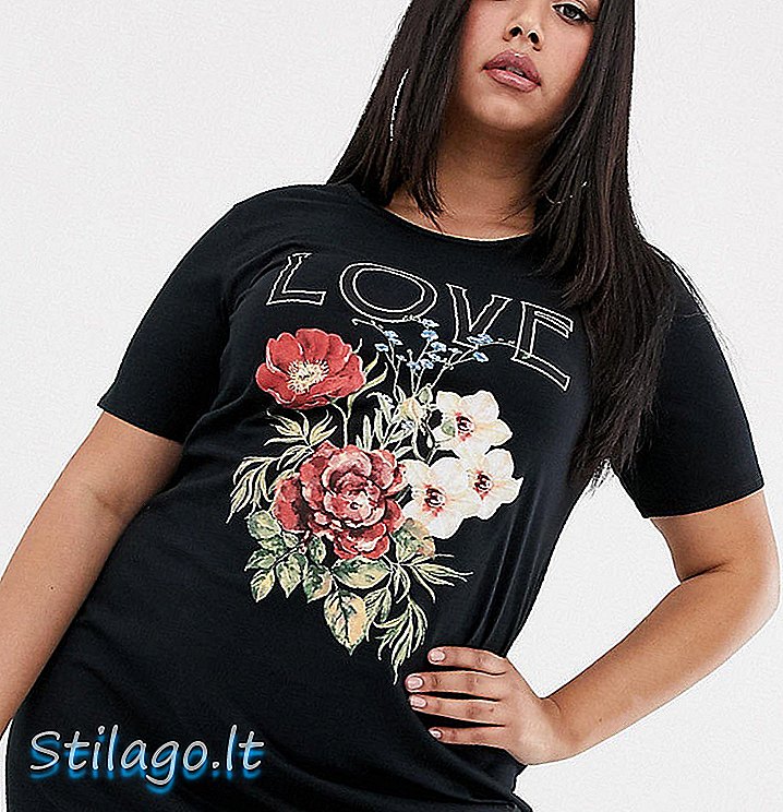 Rozā krustnagliņa ekskluzīva atvieglota t-krekla kleita ar ziedu mīlestības grafiski melnu