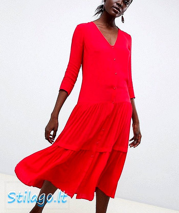 ASOS THIẾT KẾ nút nhăn thông thường qua váy maxi-Đỏ