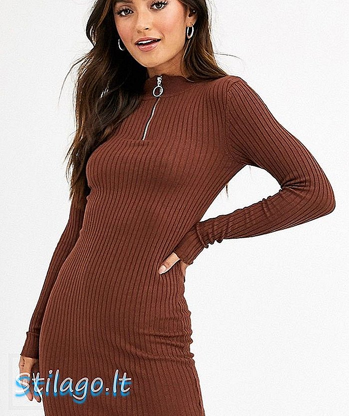 Brave Soul goswell zip pull jumper dress-Brown