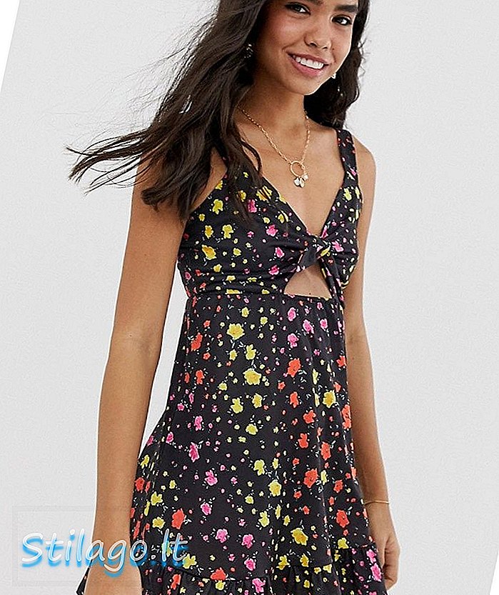 ASOS DESIGN - Mini robe d'été nouée sur le devant avec découpe à imprimé floral - Multi