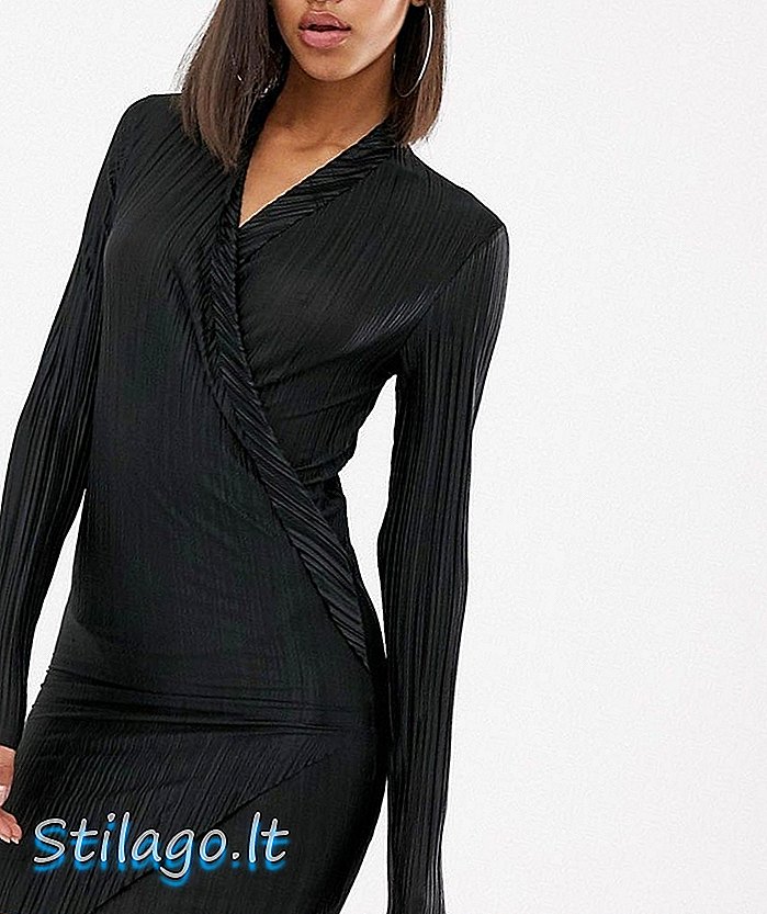 В стил Plisse Plunge асиметрична мини рокля-черна