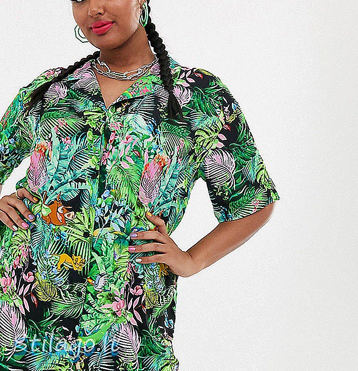 जंगल प्रिंट-मल्टीमध्ये डिस्ने द लायन किंग एक्स एएसओएस डिझाईन कर्व्ह शर्ट ड्रेस