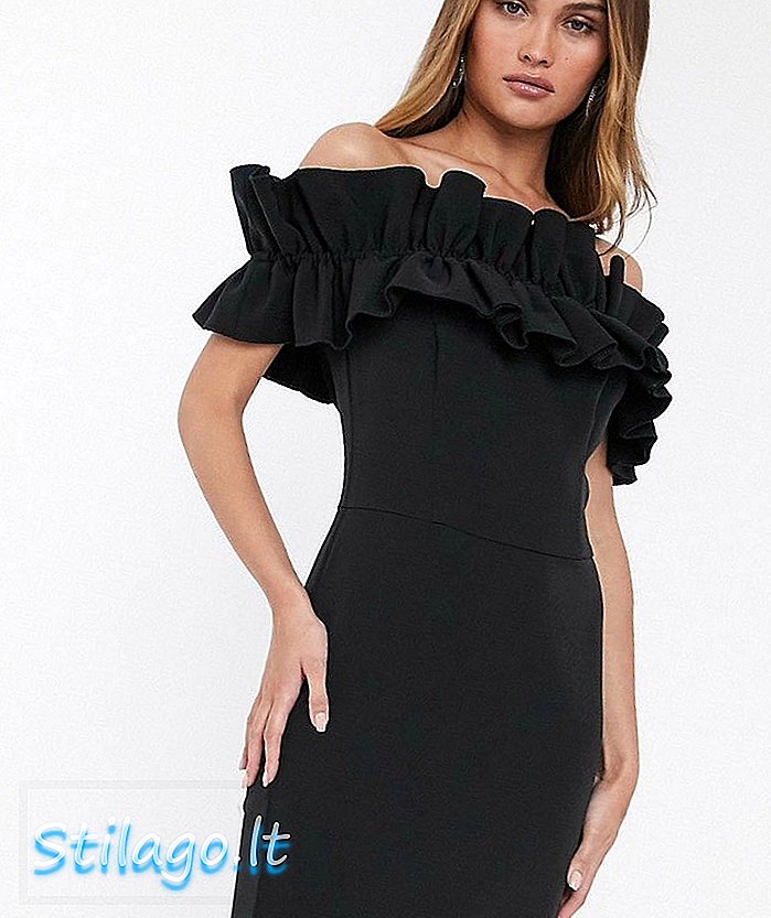 River Island de pe rochie cu umeri cu volane în negru