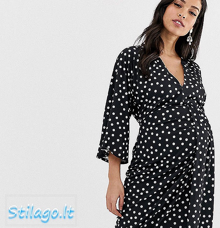 ASOS DESIGN - Vestito midi premaman esclusivo con stampa spot con dettaglio drappeggiato in vita - Multi