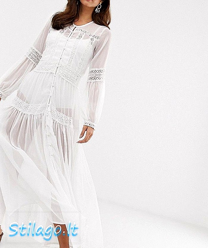 Y.A.S φεστιβάλ δαντέλα βελονάκι λεπτομέρεια maxi beach φόρεμα-Λευκό
