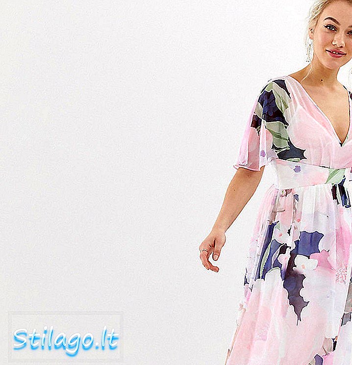 Lille elskerinde Petite kimono ærmet trykt maxi kjole-Multi
