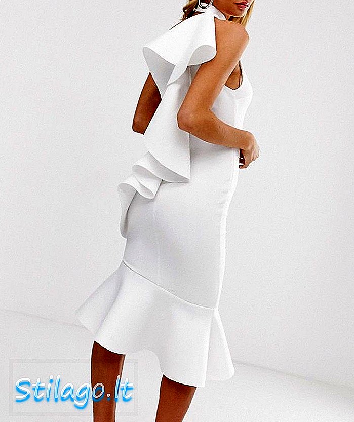 ASOS ڈیزائن ایک کندھے سے چلنے والی ہالٹر مڈھی لباس-سفید