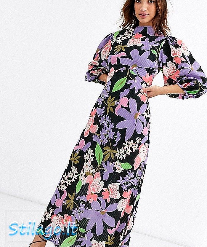 ASOS DESIGN maxi-kjole i halsudskæring i puffærmer i blomsterprint-Multi