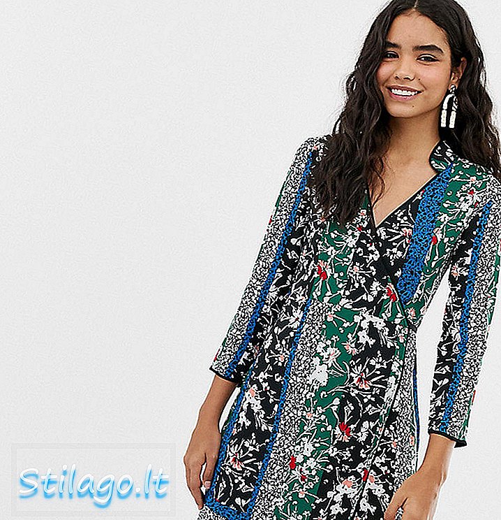 Miss Selfridge - Robe portefeuille mi-longue en fleurs mélangées-Vert