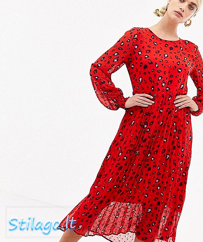 Dipilih Femme abstrak leopard midi dress-Red