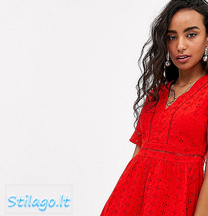 Y.A.S Petite broderie decote em v mini vestido-Vermelho