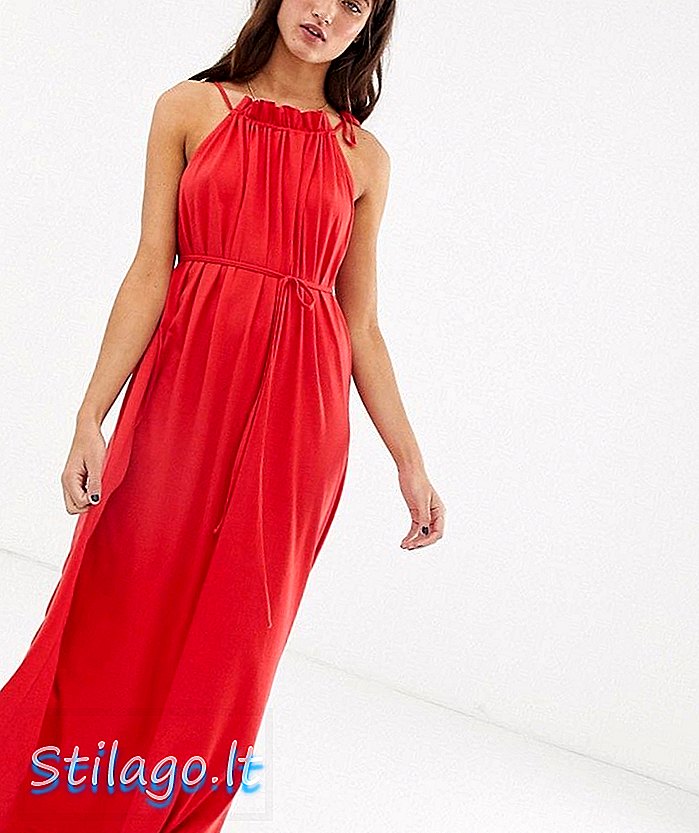 Макси хаљина са високим вратом-црвена