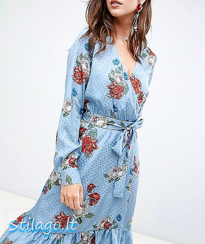 Gestuz Natacha Floral Print Wrap Dress-Blue