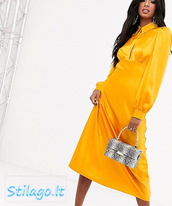 ASOS DESIGN maxi satengte kjole med krage-gul
