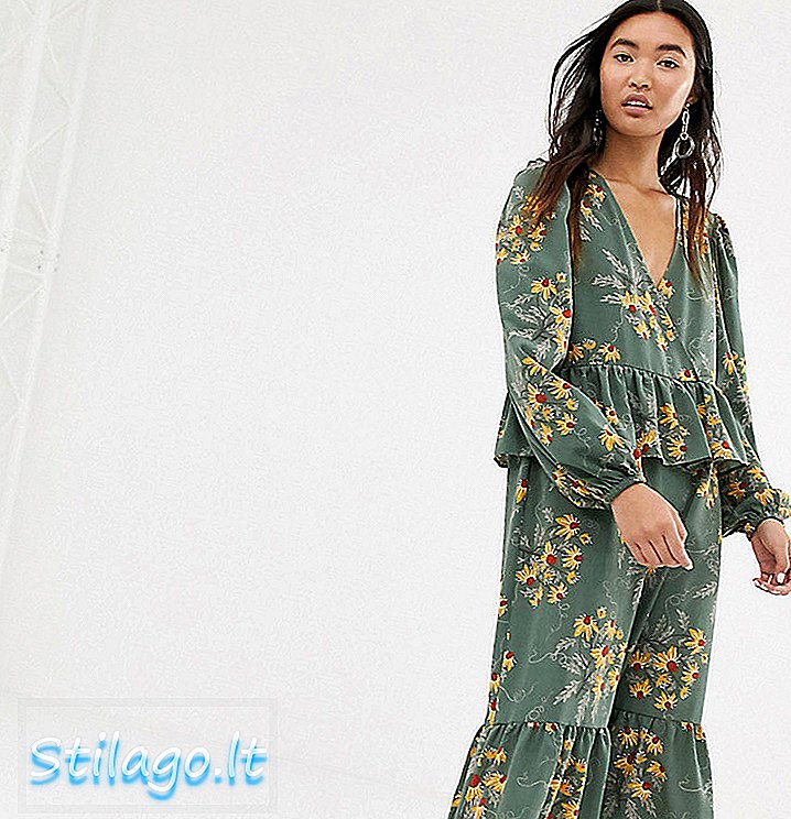 Abito midi in volpe monki con stampa floreale in verde