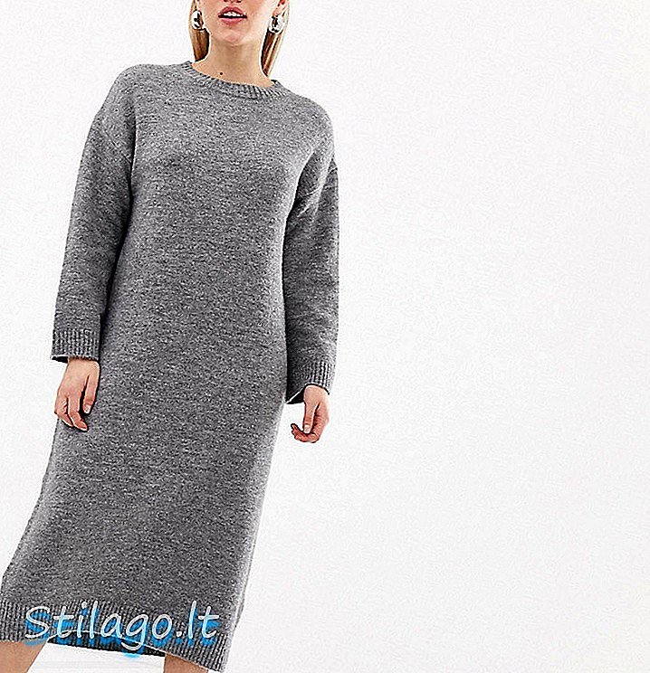 ASOS THIẾT KẾ Váy midi dệt kim nhỏ nhắn bằng sợi mịn-Xám