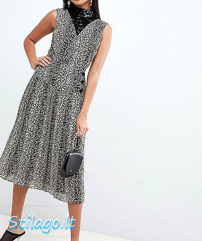 ASOS DESIGN - Vestito midi plissettato con stampa leopardata di paillettes - Multi
