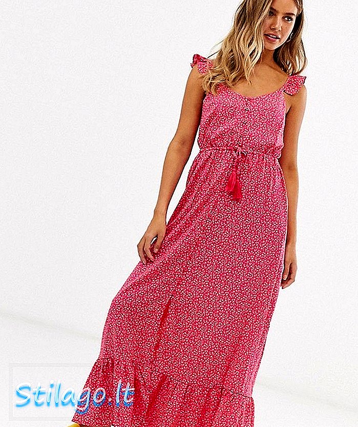 New Look frill stropp maxi kjole i lyserød lysende blomster
