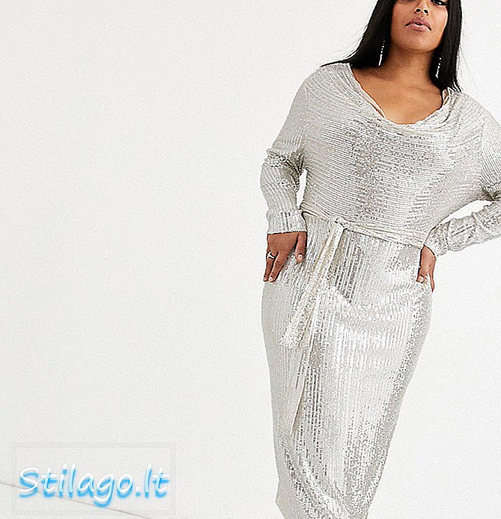 Aufwändiges Alice Plus Midi-Kleid aus Paillettengitter mit Kapuzenhals in Silber