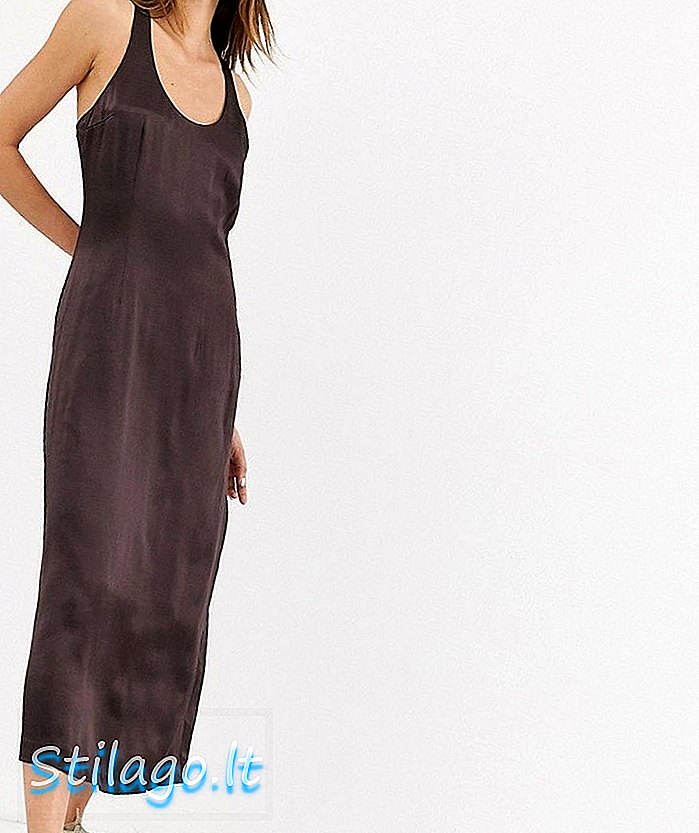 שמלת midi סאטן במהדורה מוגבלת ביום חול בצבע חום כהה