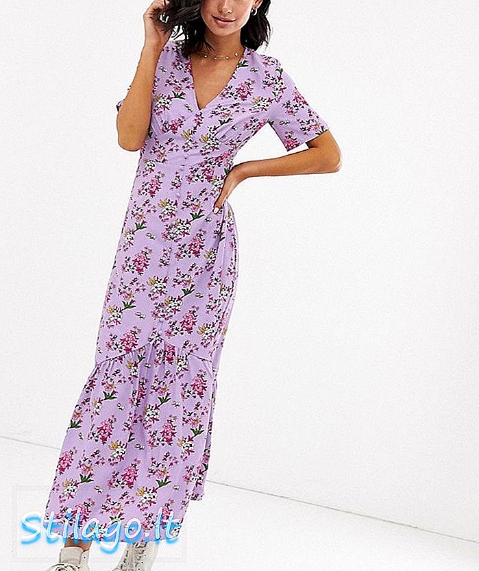 Očarujúce šaty midaxi v ročníku kvetinovo-fialovej
