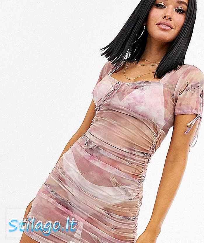Motelyje raižytos tinklinės suknelės vienaragis spausdinta rožinė spalva