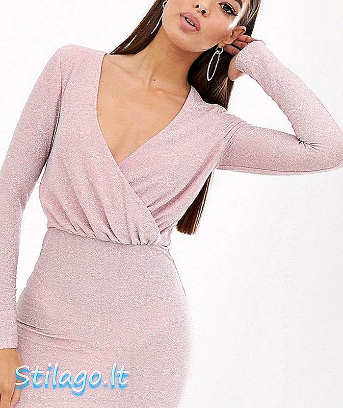 Bộ váy ngắn tay dài lấp lánh của Girlcode màu hồng nhạt