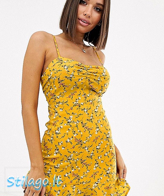 Mini-vestido PrettyLittleThing com costas abertas e bainha flippy em saquinho amarelo-Multi