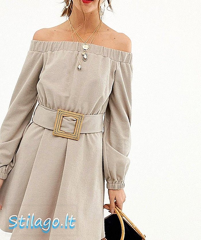 Міні-плаття ASOS DESIGN з фасону через плечі з поясом-бежевим