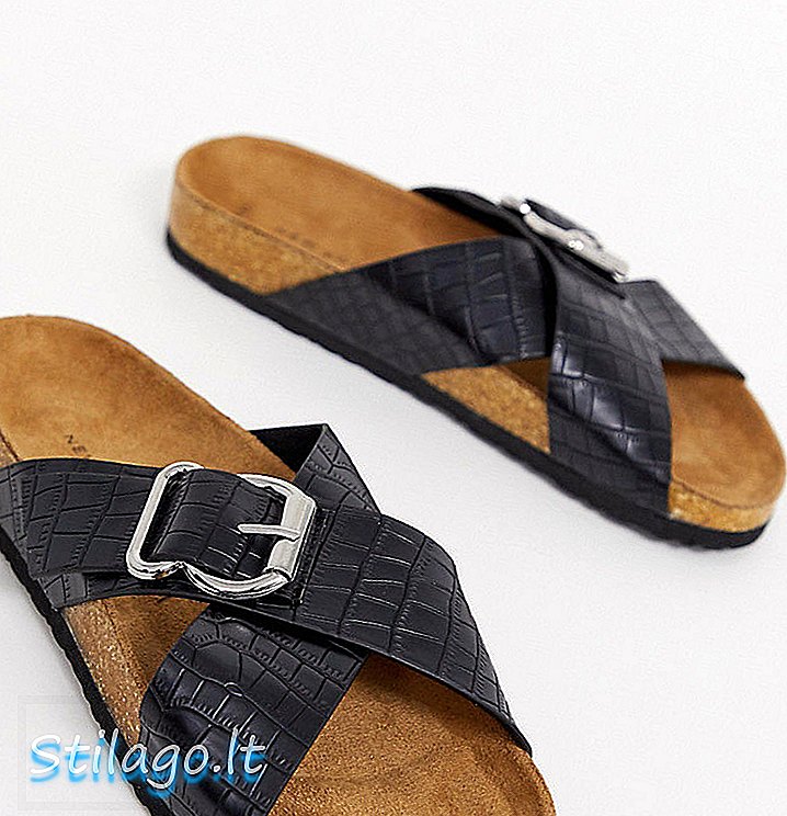 Sandale plate semelle intérieure New Look en croco noir