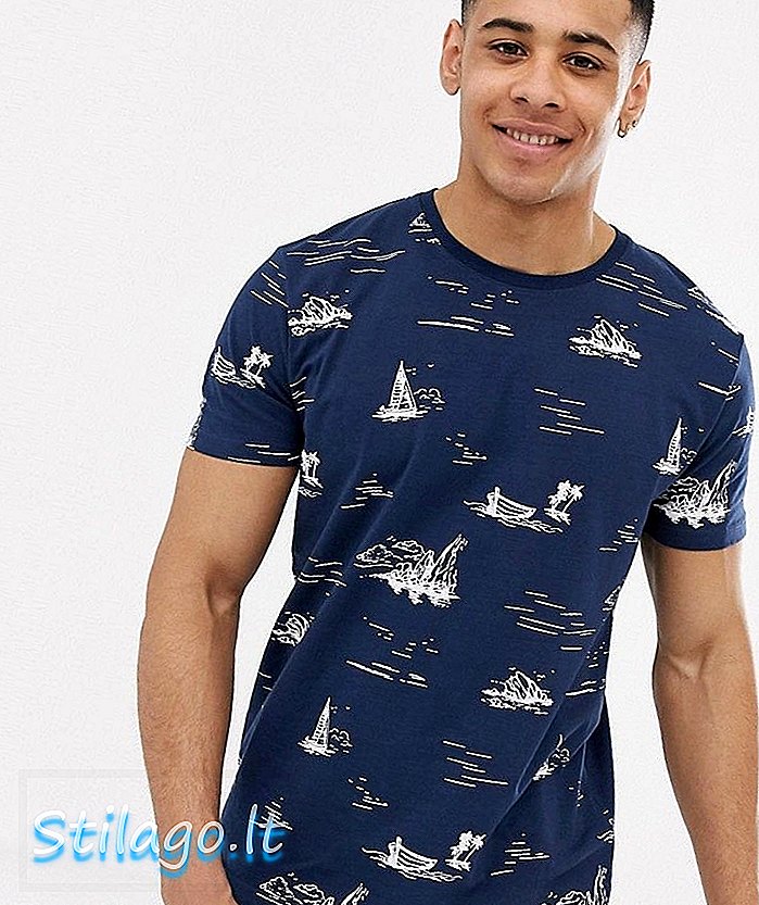 Majica Esprit s printom jedrilice-mornarica