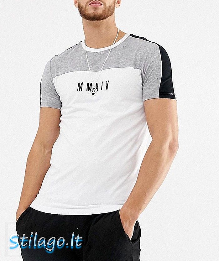 T-shirt skinny ASOS DESIGN com bloco de cores e algarismos romanos print-White