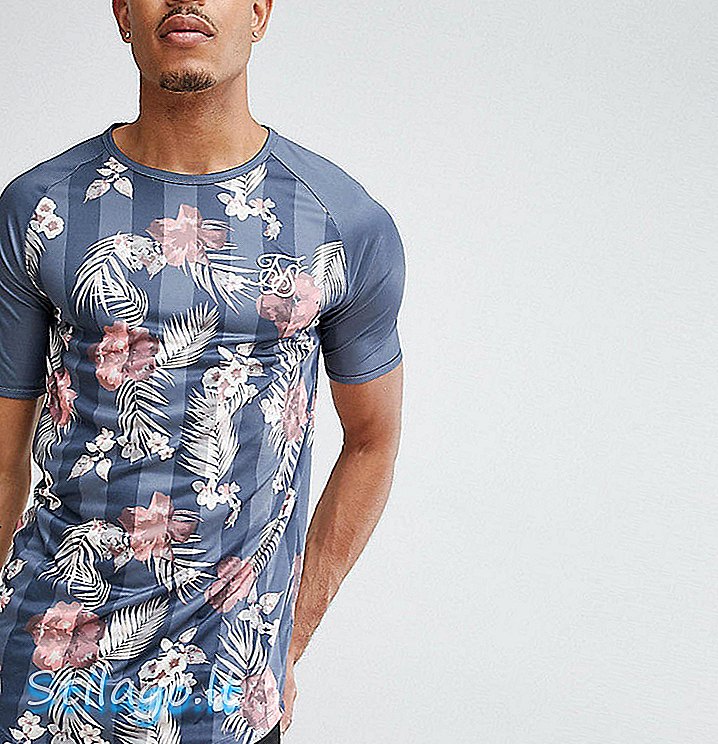 SikSilk muskel fit t-shirt i blommig tryck-Navy