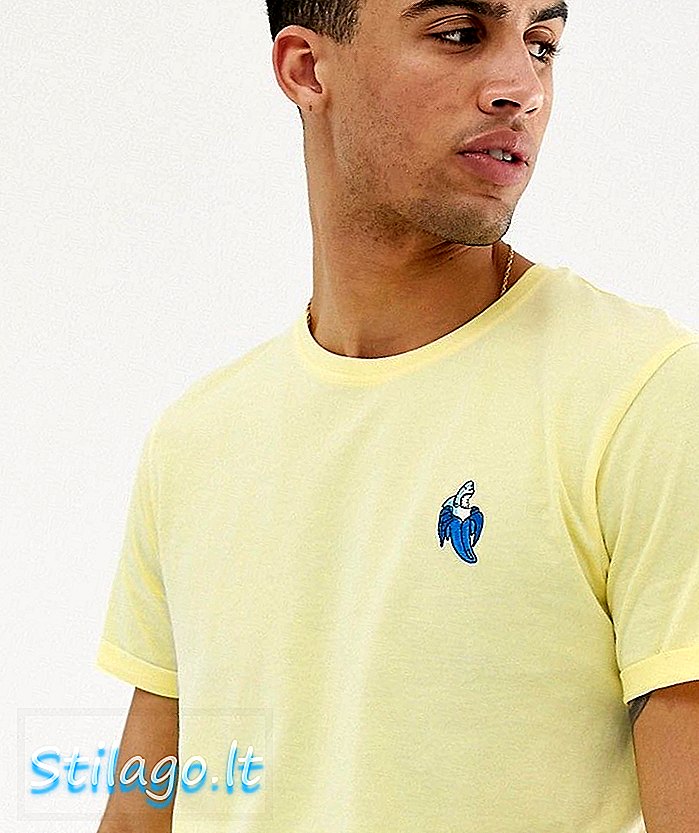 T-shirt com bordado sólido de tubarão em amarelo