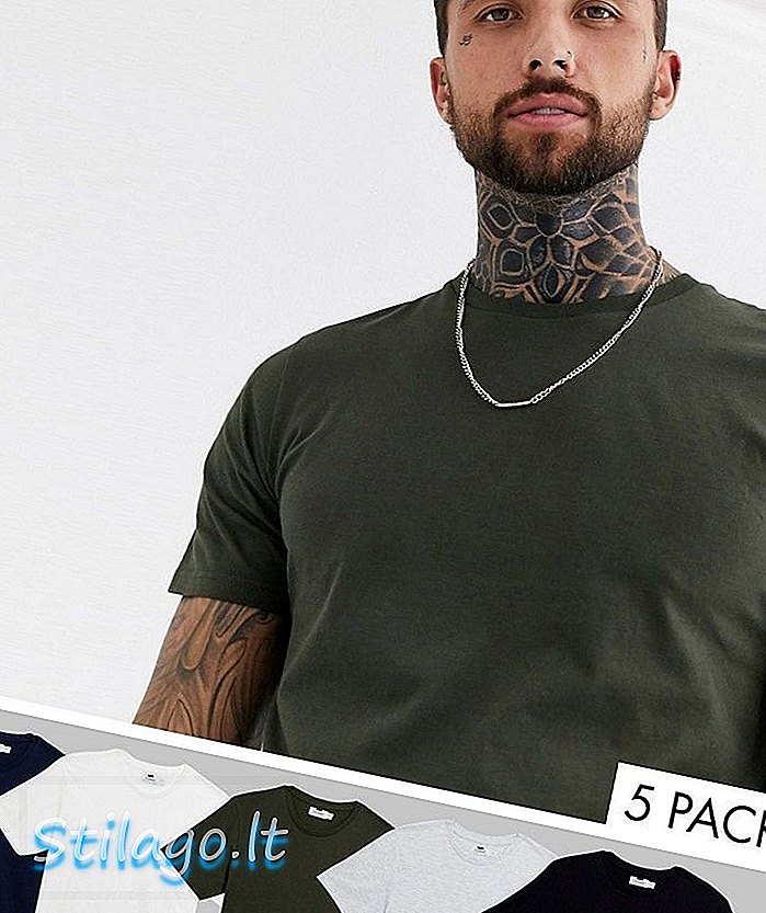 Topman-t-shirt med besättningshals 5-pack multipack-Mat